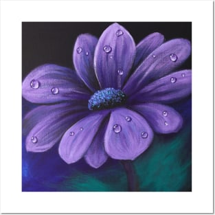 aesthetic spring flower painting  rain drops purple daisy flower Posters and Art